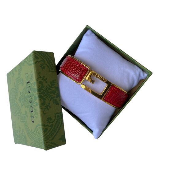 Gucci Authentic Red Leather Bangle Bracelet 8 Inch - Picture 2 of 5